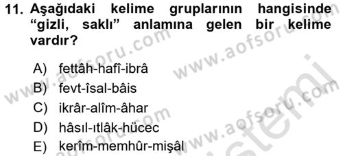 Osmanlı Türkçesi Metinleri 2 Dersi 2015 - 2016 Yılı (Final) Dönem Sonu Sınav Soruları 11. Soru
