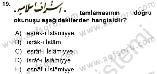 Osmanlı Türkçesi Metinleri 2 Dersi 2015 - 2016 Yılı (Final) Dönem Sonu Sınav Soruları 19. Soru