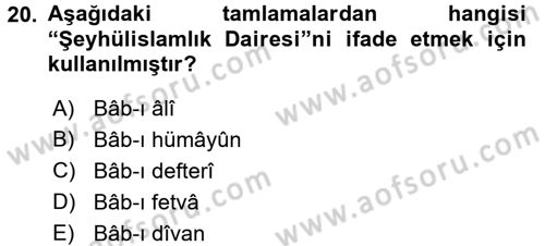 Osmanlı Türkçesi Metinleri 2 Dersi 2015 - 2016 Yılı (Final) Dönem Sonu Sınav Soruları 20. Soru