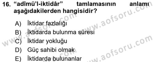Osmanlı Türkçesi Metinleri 2 Dersi 2016 - 2017 Yılı (Vize) Ara Sınav Soruları 16. Soru