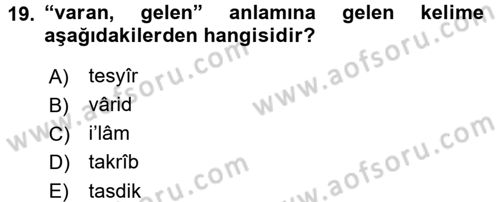 Osmanlı Türkçesi Metinleri 2 Dersi 2016 - 2017 Yılı (Vize) Ara Sınav Soruları 19. Soru