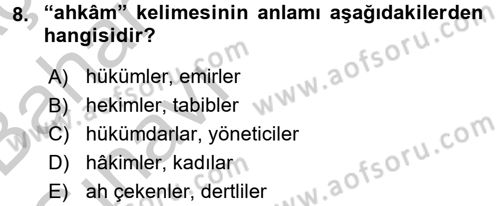 Osmanlı Türkçesi Metinleri 2 Dersi 2016 - 2017 Yılı (Vize) Ara Sınav Soruları 8. Soru
