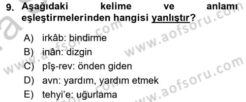 Osmanlı Türkçesi Metinleri 2 Dersi 2016 - 2017 Yılı (Vize) Ara Sınav Soruları 9. Soru