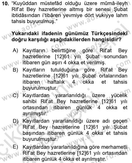 Osmanlı Türkçesi Metinleri 2 Dersi 2016 - 2017 Yılı (Final) Dönem Sonu Sınav Soruları 10. Soru