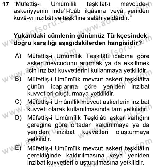 Osmanlı Türkçesi Metinleri 2 Dersi 2016 - 2017 Yılı (Final) Dönem Sonu Sınav Soruları 17. Soru