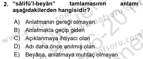 Osmanlı Türkçesi Metinleri 2 Dersi 2016 - 2017 Yılı (Final) Dönem Sonu Sınav Soruları 2. Soru