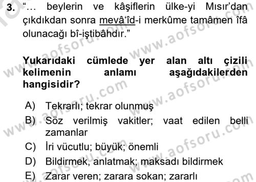 Osmanlı Türkçesi Metinleri 2 Dersi 2016 - 2017 Yılı (Final) Dönem Sonu Sınav Soruları 3. Soru