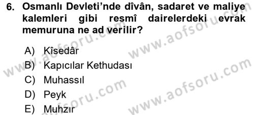 Osmanlı Türkçesi Metinleri 2 Dersi 2016 - 2017 Yılı (Final) Dönem Sonu Sınav Soruları 6. Soru