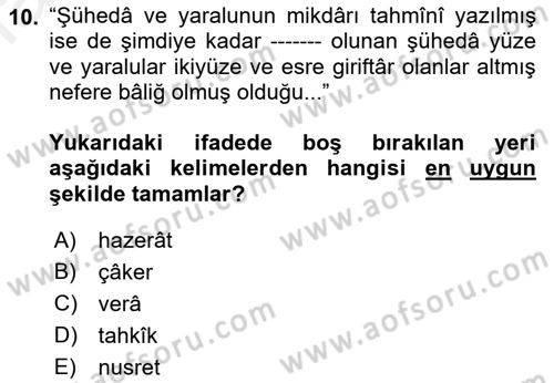 Osmanlı Türkçesi Metinleri 2 Dersi 2017 - 2018 Yılı (Final) Dönem Sonu Sınav Soruları 10. Soru