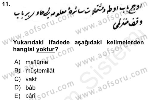 Osmanlı Türkçesi Metinleri 2 Dersi 2017 - 2018 Yılı (Final) Dönem Sonu Sınavı 11. Soru