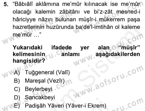 Osmanlı Türkçesi Metinleri 2 Dersi 2017 - 2018 Yılı (Final) Dönem Sonu Sınav Soruları 5. Soru