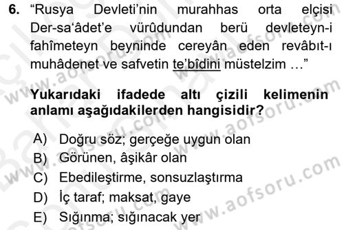Osmanlı Türkçesi Metinleri 2 Dersi 2017 - 2018 Yılı (Final) Dönem Sonu Sınav Soruları 6. Soru