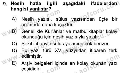 Osmanlı Türkçesi Metinleri 2 Dersi 2018 - 2019 Yılı (Vize) Ara Sınav Soruları 9. Soru