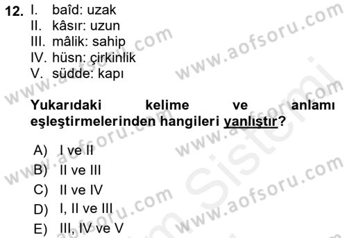 Osmanlı Türkçesi Metinleri 2 Dersi 2018 - 2019 Yılı (Final) Dönem Sonu Sınav Soruları 12. Soru