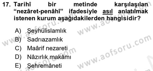 Osmanlı Türkçesi Metinleri 2 Dersi 2018 - 2019 Yılı (Final) Dönem Sonu Sınav Soruları 17. Soru