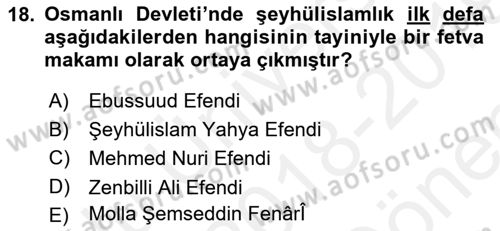 Osmanlı Türkçesi Metinleri 2 Dersi 2018 - 2019 Yılı (Final) Dönem Sonu Sınav Soruları 18. Soru