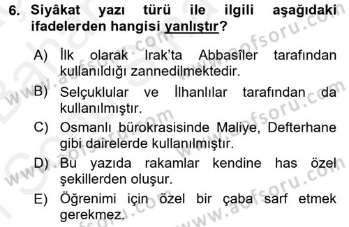 Osmanlı Türkçesi Metinleri 2 Dersi 2018 - 2019 Yılı (Final) Dönem Sonu Sınav Soruları 6. Soru