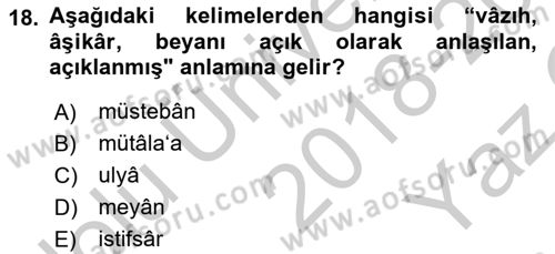 Osmanlı Türkçesi Metinleri 2 Dersi 2018 - 2019 Yılı Yaz Okulu Sınav Soruları 18. Soru