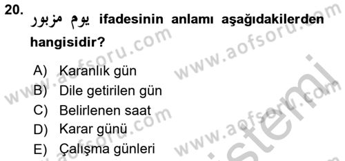 Osmanlı Türkçesi Metinleri 2 Dersi 2018 - 2019 Yılı Yaz Okulu Sınav Soruları 20. Soru