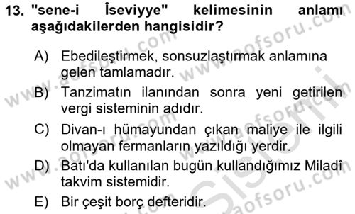 Osmanlı Türkçesi Metinleri 2 Dersi 2020 - 2021 Yılı Yaz Okulu Sınav Soruları 13. Soru