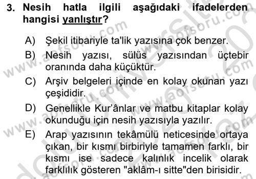 Osmanlı Türkçesi Metinleri 2 Dersi 2020 - 2021 Yılı Yaz Okulu Sınav Soruları 3. Soru