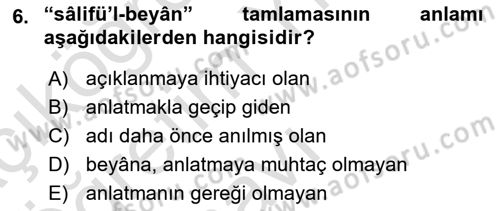 Osmanlı Türkçesi Metinleri 2 Dersi 2020 - 2021 Yılı Yaz Okulu Sınav Soruları 6. Soru