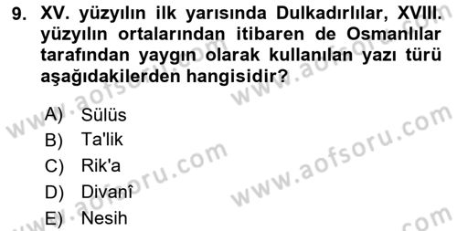 Osmanlı Türkçesi Metinleri 2 Dersi 2020 - 2021 Yılı Yaz Okulu Sınav Soruları 9. Soru