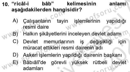 Osmanlı Türkçesi Metinleri 2 Dersi 2021 - 2022 Yılı (Vize) Ara Sınav Soruları 10. Soru