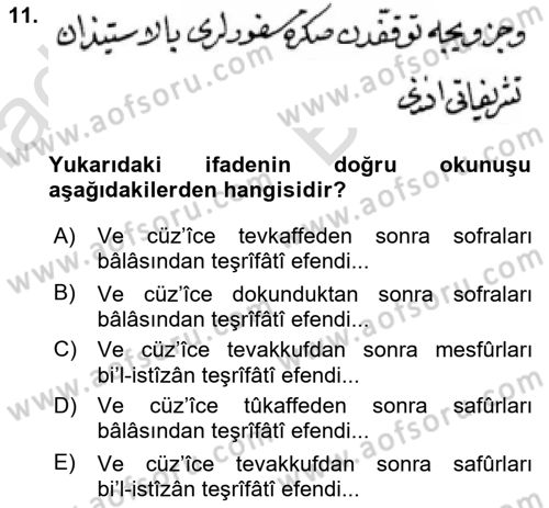 Osmanlı Türkçesi Metinleri 2 Dersi 2021 - 2022 Yılı (Vize) Ara Sınav Soruları 11. Soru