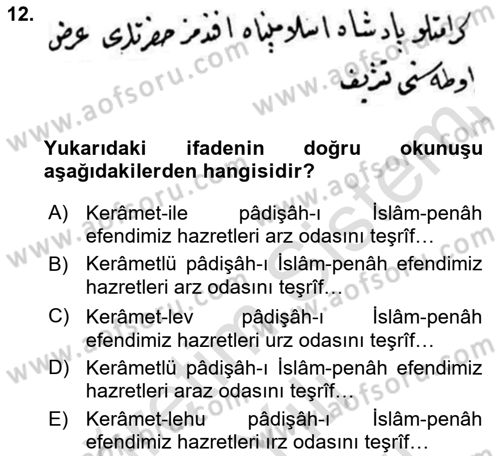 Osmanlı Türkçesi Metinleri 2 Dersi 2021 - 2022 Yılı (Vize) Ara Sınav Soruları 12. Soru