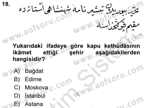 Osmanlı Türkçesi Metinleri 2 Dersi 2021 - 2022 Yılı (Vize) Ara Sınav Soruları 19. Soru