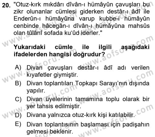 Osmanlı Türkçesi Metinleri 2 Dersi 2021 - 2022 Yılı (Vize) Ara Sınav Soruları 20. Soru