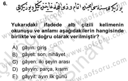 Osmanlı Türkçesi Metinleri 2 Dersi 2021 - 2022 Yılı (Vize) Ara Sınav Soruları 6. Soru