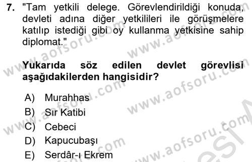 Osmanlı Türkçesi Metinleri 2 Dersi 2021 - 2022 Yılı (Final) Dönem Sonu Sınav Soruları 7. Soru