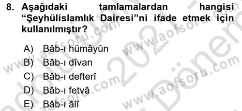 Osmanlı Türkçesi Metinleri 2 Dersi 2021 - 2022 Yılı (Final) Dönem Sonu Sınav Soruları 8. Soru