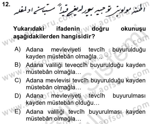 Osmanlı Türkçesi Metinleri 2 Dersi 2021 - 2022 Yılı Yaz Okulu Sınav Soruları 12. Soru