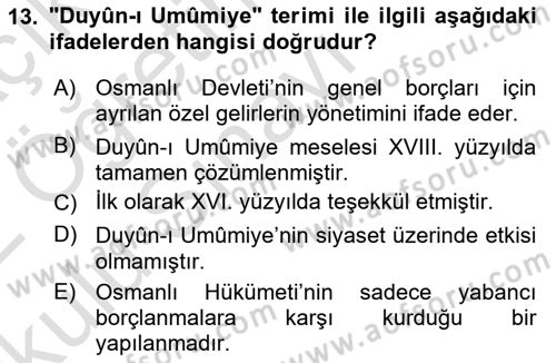 Osmanlı Türkçesi Metinleri 2 Dersi 2021 - 2022 Yılı Yaz Okulu Sınav Soruları 13. Soru