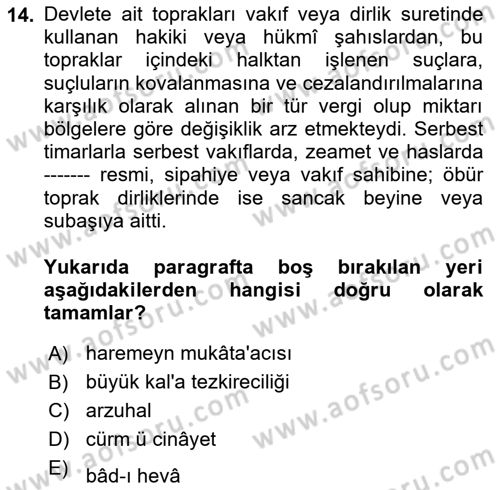 Osmanlı Türkçesi Metinleri 2 Dersi 2021 - 2022 Yılı Yaz Okulu Sınav Soruları 14. Soru