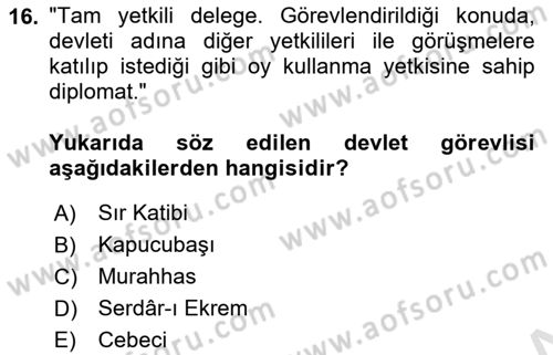 Osmanlı Türkçesi Metinleri 2 Dersi 2021 - 2022 Yılı Yaz Okulu Sınav Soruları 16. Soru