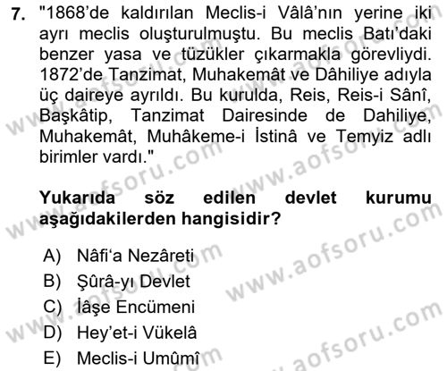 Osmanlı Türkçesi Metinleri 2 Dersi 2021 - 2022 Yılı Yaz Okulu Sınav Soruları 7. Soru