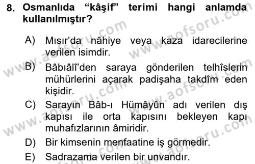 Osmanlı Türkçesi Metinleri 2 Dersi 2021 - 2022 Yılı Yaz Okulu Sınav Soruları 8. Soru