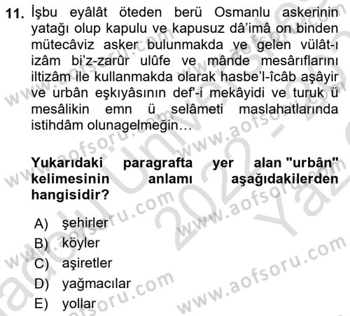 Osmanlı Türkçesi Metinleri 2 Dersi 2022 - 2023 Yılı Yaz Okulu Sınav Soruları 11. Soru