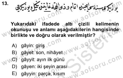 Osmanlı Türkçesi Metinleri 2 Dersi 2022 - 2023 Yılı Yaz Okulu Sınav Soruları 13. Soru