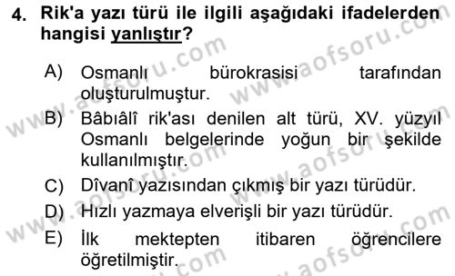 Osmanlı Türkçesi Metinleri 2 Dersi 2022 - 2023 Yılı Yaz Okulu Sınav Soruları 4. Soru