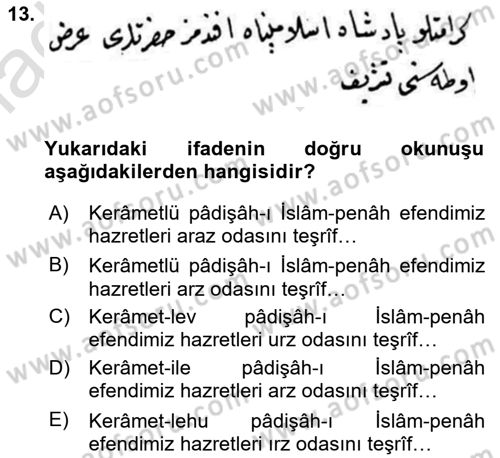 Osmanlı Türkçesi Metinleri 2 Dersi 2023 - 2024 Yılı (Vize) Ara Sınav Soruları 13. Soru