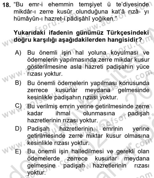 Osmanlı Türkçesi Metinleri 2 Dersi 2023 - 2024 Yılı (Vize) Ara Sınav Soruları 18. Soru