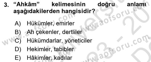 Osmanlı Türkçesi Metinleri 2 Dersi 2023 - 2024 Yılı (Vize) Ara Sınav Soruları 3. Soru