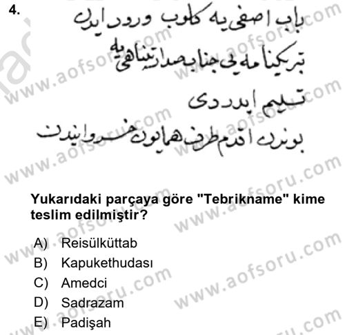 Osmanlı Türkçesi Metinleri 2 Dersi 2023 - 2024 Yılı (Vize) Ara Sınav Soruları 4. Soru