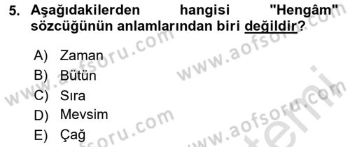 Osmanlı Türkçesi Metinleri 2 Dersi 2023 - 2024 Yılı (Vize) Ara Sınav Soruları 5. Soru