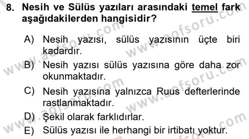 Osmanlı Türkçesi Metinleri 2 Dersi 2023 - 2024 Yılı (Vize) Ara Sınav Soruları 8. Soru